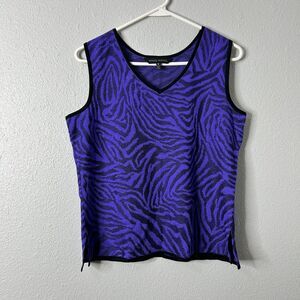 Ming Wang Animal Print Sleeveless Tank Top Purple Knit Womens Medium